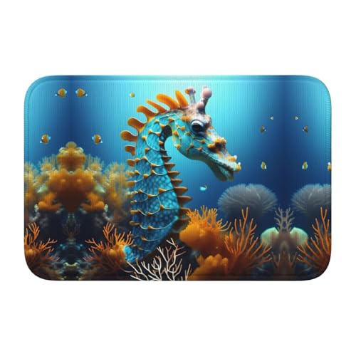 YYHWHJDE Blaues Seepferdchen-Bild mit Kristall-Samt-Rand, Bodenmatte, Schlafzimmer-Teppich, Salon, Schlafsaal, Heimdekoration von YYHWHJDE