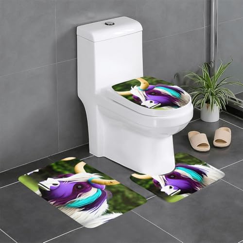 YYHWHJDE Bunte Kuhkopf-Muster, rutschfeste Bodenmatte, dreiteiliges Set, Badezimmerteppich, rutschfest, langlebig YYHWHJDE Bunte Kuhkopf-Muster, rutschfeste Bodenmatte, dreiteiliges Set, Badezimmerteppich, rutschfest, langlebig von YYHWHJDE
