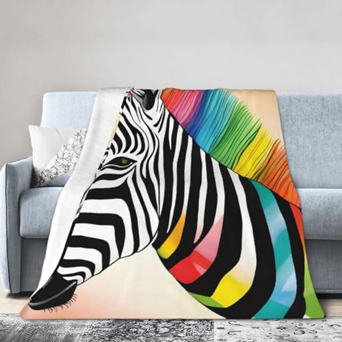 YYHWHJDE Bunte Regenbogen Zebra Ultraweiche Micro-Fleece-Decke > Langlebig und kompakt faltbar. Super weich 80"X60" von YYHWHJDE