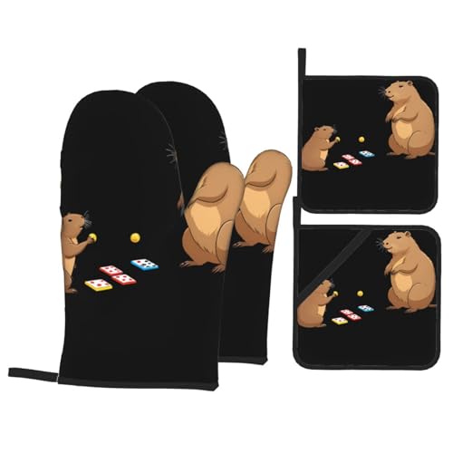 YYHWHJDE Capybara Ofenhandschuhe und Topflappen, Motiv: Spiele, 4 Stück, dick und langlebig, verbrühungssicher und wärmeisolierend von YYHWHJDE