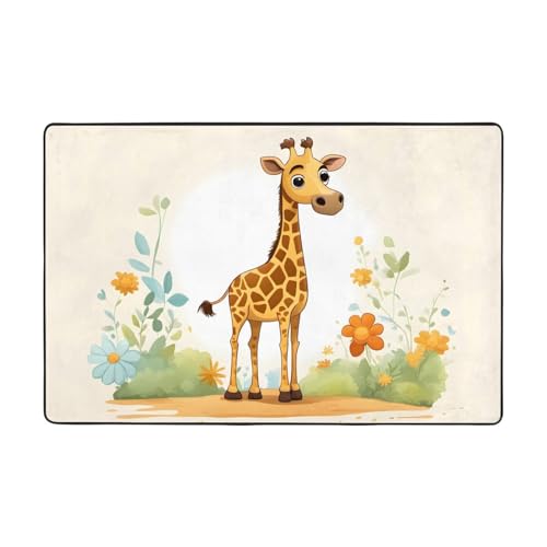YYHWHJDE Clevere Flanell-Bodenmatte mit Giraffen-Druck, 183 x 122 cm: feiner Samt, rutschfest, absorbiert Wasser, verschleißfest von YYHWHJDE
