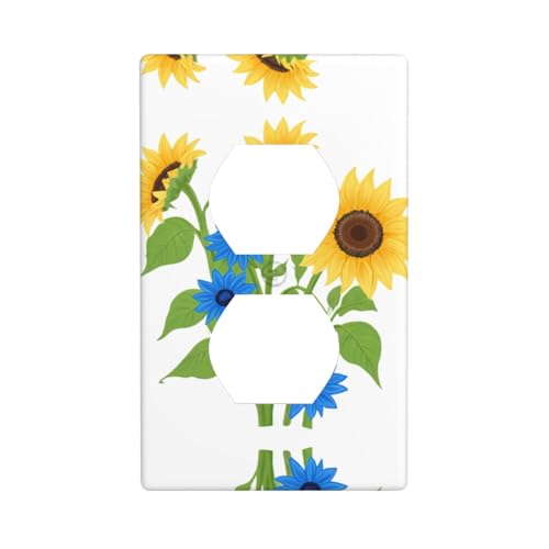 YYHWHJDE Doppelsteckdosenabdeckung mit Sonnenblumen unter blauen Blumen, bruchfest und langlebig, 11,4 x 7 cm YYHWHJDE Doppelsteckdosenabdeckung mit Sonnenblumen unter blauen Blumen, bruchfest und langlebig, 11,4 x 7 cm von YYHWHJDE