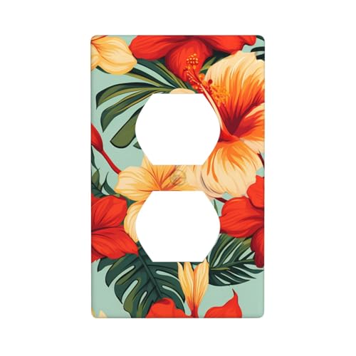 YYHWHJDE Doppelsteckdosenabdeckung mit tropischen Blumen, bruchfest und langlebig, 11,4 x 7 cm YYHWHJDE Doppelsteckdosenabdeckung mit tropischen Blumen, bruchfest und langlebig, 11,4 x 7 cm von YYHWHJDE