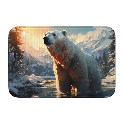YYHWHJDE Eisbär im Winter Bild Kristall Samt Lock Edge Bodenmatte Schlafzimmer Teppich Salon Schlafsaal Heimdekoration von YYHWHJDE