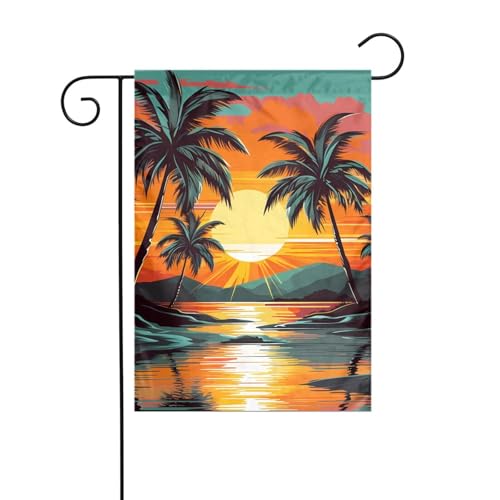 YYHWHJDE Fahnenmast mit tropischem Strand, Palme, Sonnenuntergang, für den Außenbereich, Innenhof, Dekoration, modisch, 30,5 x 45,7 cm YYHWHJDE Fahnenmast mit tropischem Strand, Palme, Sonnenuntergang, für den Außenbereich, Innenhof, Dekoration, modisch, 30,5 x 45,7 cm von YYHWHJDE