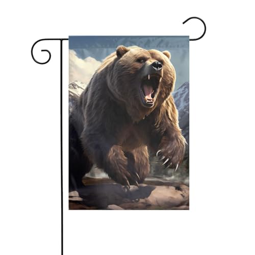 YYHWHJDE Fierce Grizzly Bears Muster Garten Fahnenmast Outdoor Hof Dekoration Mode 30,5 x 45,7 cm von YYHWHJDE