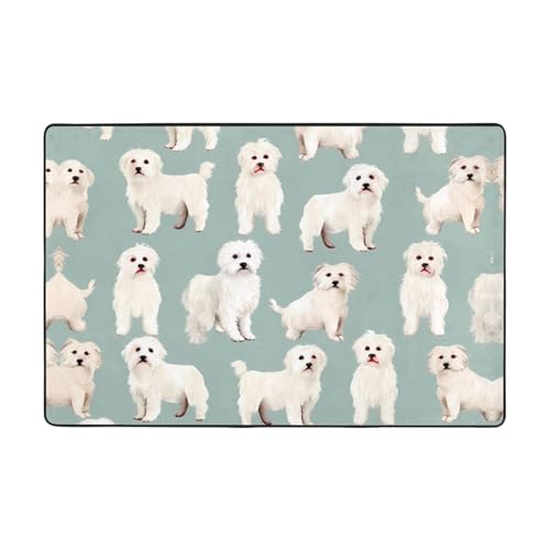 YYHWHJDE Flanell-Bodenmatte, Motiv: kleine weiße Hunde, 91,4 x 61 cm, feiner Samt, rutschfest, langlebig, verschleißfest von YYHWHJDE