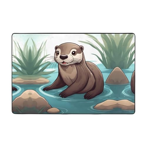 YYHWHJDE Flanell-Bodenmatte mit niedlichem Ottermuster, 183 x 122 cm: feiner Samt, rutschfest, absorbiert Wasser, verschleißfest von YYHWHJDE