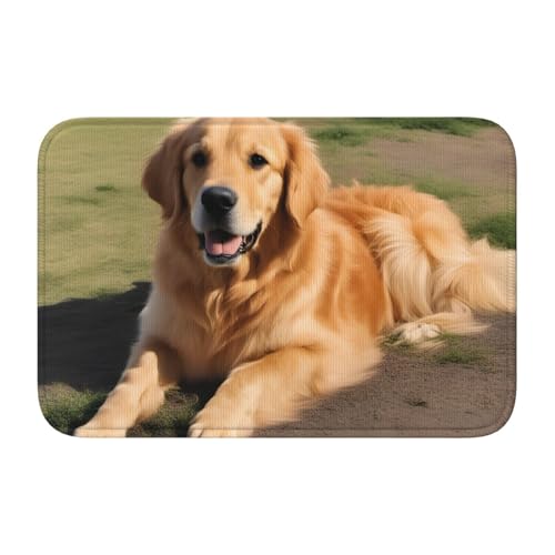 YYHWHJDE Golden Retriever Bodenmatte mit Kristall-Samtschloss, Schlafzimmer-Teppich, Salon, Schlafsaal, Heimdekoration von YYHWHJDE
