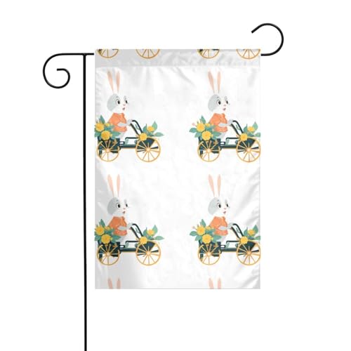 YYHWHJDE Hase auf dem Blumenwagen, Gartenflagge, Hofdekoration, 30,5 x 45,7 cm, dick, modisch von YYHWHJDE