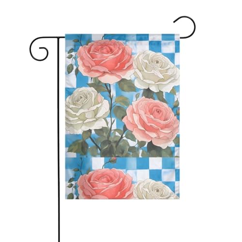 YYHWHJDE Karierter Hintergrund Rosen Drucke Gartenflagge Hofdekoration 30,5 x 45,7 cm dick modisch von YYHWHJDE