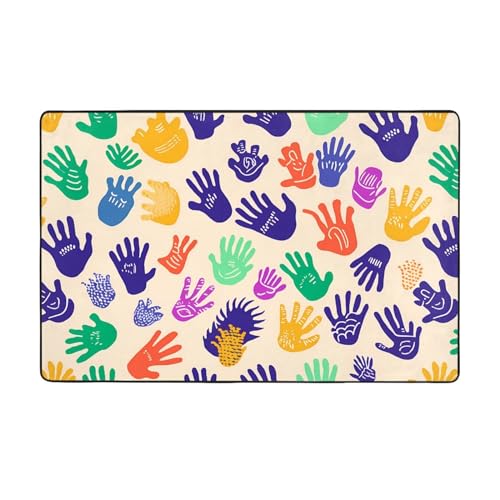 YYHWHJDE Kinder-Teppich mit Handdruck, 152,4 x 99,1 cm, weicher Griff, feiner Samt, waschbar, verschleißfest von YYHWHJDE