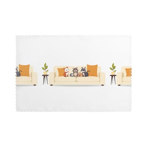 YYHWHJDE Kleine Tiere auf dem Sofa, Platzsets für den Esstisch, 6 Stück, dickes und stabiles Design für hervorragende Verschleißfestigkeit, gute Faltenbeständigkeit von YYHWHJDE