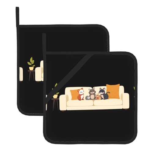 YYHWHJDE Kleine Tiere auf dem Sofa, quadratisch, isoliert, Topfmatte, 2-teilig, dick, langlebig, für Wärmedämmung, für Mikrowelle, Backofen und Grillen im Freien von YYHWHJDE