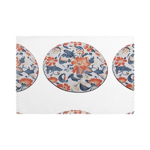 YYHWHJDE Kleine Tischsets mit rotem Blumendruck, für Esstisch, 6 Stück, dickes und stabiles Design für hervorragende Verschleißfestigkeit, gute Faltenbeständigkeit von YYHWHJDE