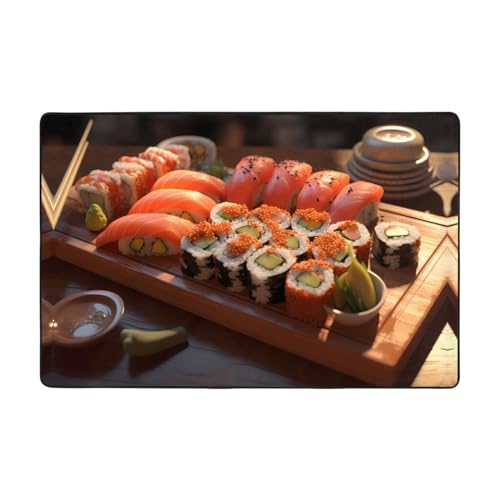 YYHWHJDE Köstliche Sushi-Bild-Flanell-Bodenmatte, 91,4 x 61 cm: feiner Samt, rutschfest, absorbiert Wasser, verschleißfest von YYHWHJDE