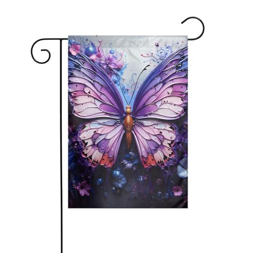 YYHWHJDE Lila Schmetterling Blumen Drucke Gartenflagge Innenhof Dekoration 30,5 x 45,7 cm dick Mode von YYHWHJDE
