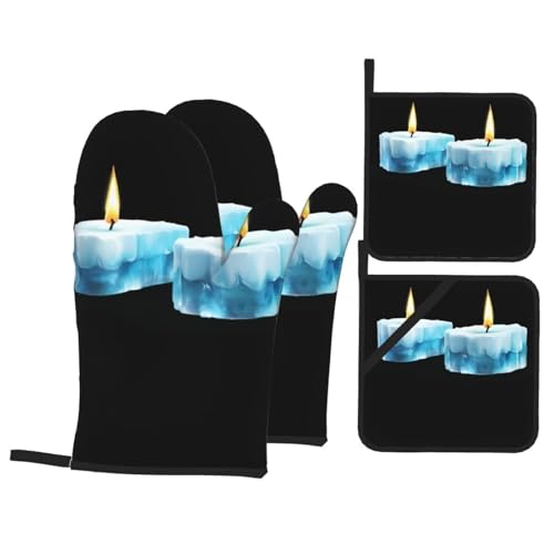 YYHWHJDE Ofenhandschuhe und Topflappen, Motiv: Glacier Candle Bild, 4 Stück, dick und langlebig, verbrühungssicher und wärmeisolierend von YYHWHJDE