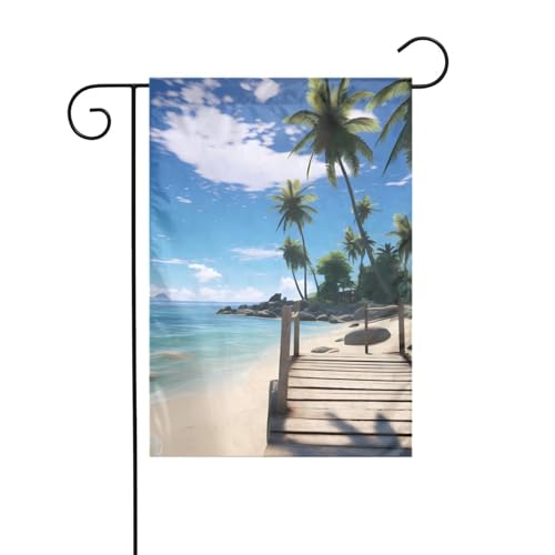 YYHWHJDE Paradiesstrand Palmen Drucke Garten Fahnenmast Outdoor Hof Dekoration Mode 30,5 x 45,7 cm von YYHWHJDE