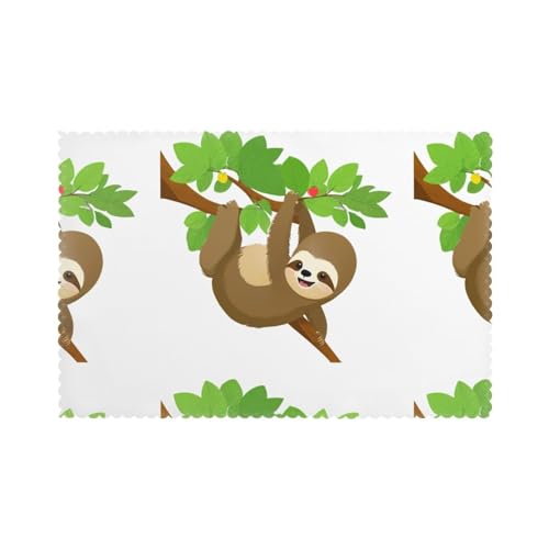 YYHWHJDE Platzsets für Esstisch, Motiv: Faultier klettert einen Baum, um Früchte zu pflücken, 6 Stück, dickes und stabiles Design für hervorragende Verschleißfestigkeit, gute Faltenbeständigkeit von YYHWHJDE