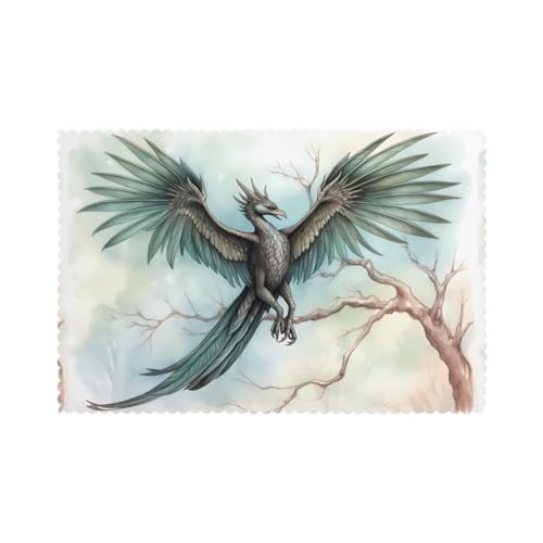 YYHWHJDE Platzsets für Esstisch, Motiv: fliegender Vogel im Baum, 6 Stück, dickes und stabiles Design für hervorragende Verschleißfestigkeit, gute Faltenbeständigkeit von YYHWHJDE