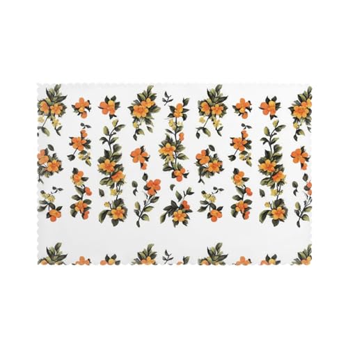 YYHWHJDE Platzsets für Esstisch, klein, orangefarbene Blumen mit Blättern, dickes und stabiles Design für hervorragende Verschleißfestigkeit, gute Faltenbeständigkeit, 6 Stück von YYHWHJDE