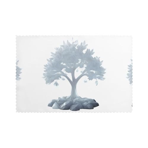 YYHWHJDE Platzsets für Esstisch, mit großem Baum bedeckt mit Frostdrucken, 6 Stück, dickes und stabiles Design für hervorragende Verschleißfestigkeit, gute Faltenbeständigkeit von YYHWHJDE