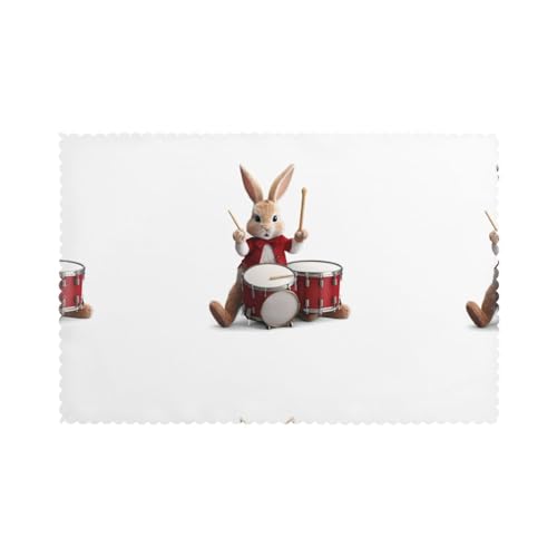 YYHWHJDE Platzsets für den Esstisch, Motiv: Das kleine Kaninchen, das Schlagzeug spielt, 6 Stück, 30,5 x 45,7 cm, hitzebeständig, für Hotels, Häuser und Bankette von YYHWHJDE