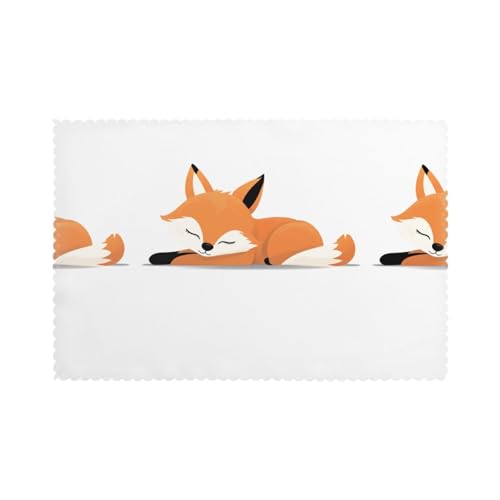 YYHWHJDE Platzsets für den Esstisch, Motiv: schlafender kleiner Fuchs, dickes und stabiles Design für hervorragende Verschleißfestigkeit, gute Faltenbeständigkeit, 6 Stück von YYHWHJDE