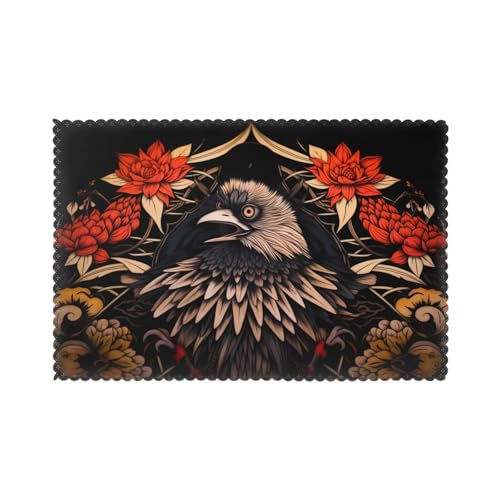 YYHWHJDE Platzsets mit Adler in Blumen für Esstisch, 6 Stück, dickes und stabiles Design für hervorragende Verschleißfestigkeit, gute Faltenbeständigkeit von YYHWHJDE