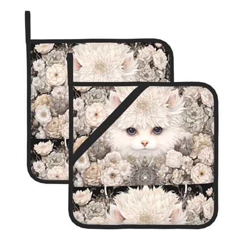 YYHWHJDE Quadratische isolierte Topfmatte mit Blumen-Katzenmuster, 2-teilig, dick, langlebig, für Wärmeisolierung für Mikrowelle, Backofen und Grillen im Freien YYHWHJDE Quadratische isolierte Topfmatte mit Blumen-Katzenmuster, 2-teilig, dick, langlebig, für Wärmeisolierung für Mikrowelle, Backofen und Grillen im Freien von YYHWHJDE