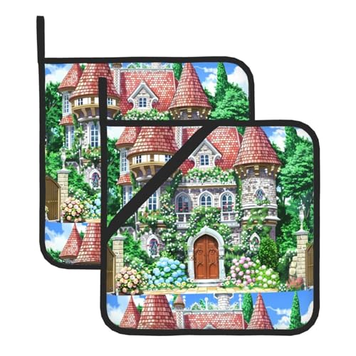 YYHWHJDE Quadratische isolierte Topfmatte mit Blumen an der Wand, 2-teilig, dick, langlebig, für Wärmeisolierung für Mikrowelle, Backofen und Grillen im Freien von YYHWHJDE