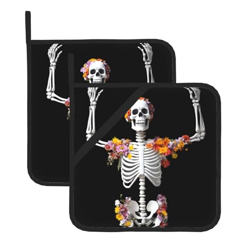 YYHWHJDE Quadratische isolierte Topfmatte mit Blumen mit Skelett-Muster, 2-teilig, dick, langlebig, für Wärmeisolierung für Mikrowelle, Backofen und Grillen im Freien YYHWHJDE Quadratische isolierte Topfmatte mit Blumen mit Skelett-Muster, 2-teilig, dick, langlebig, für Wärmeisolierung für Mikrowelle, Backofen und Grillen im Freien von YYHWHJDE