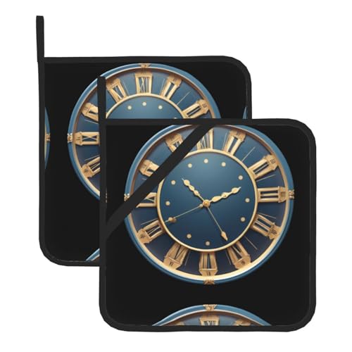YYHWHJDE Quadratische isolierte Topfmatte mit Retro-Uhren-Motiv, 2-teilig, dick, langlebig, für Wärmeisolierung für Mikrowelle, Backofen und Grillen im Freien von YYHWHJDE