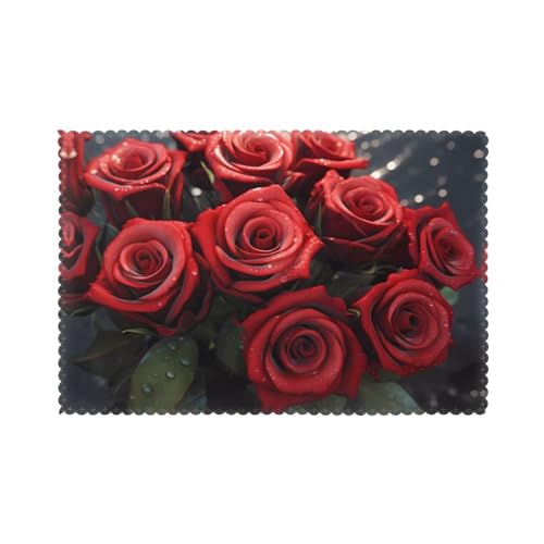 YYHWHJDE Rote Rosen Tischsets für Esstisch, 6 Stück, dicke, verschleißfeste und hitzebeständige Tischsets, 30,5 x 45,7 cm von YYHWHJDE