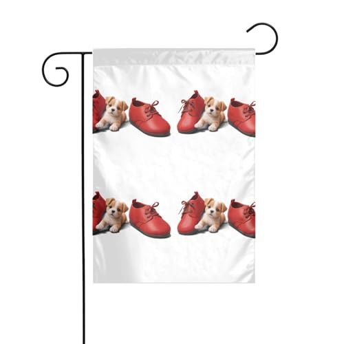 YYHWHJDE Rote Schuhe und Welpen-Drucke, Gartenflagge, Hofdekoration, 30,5 x 45,7 cm, dick, modisch von YYHWHJDE