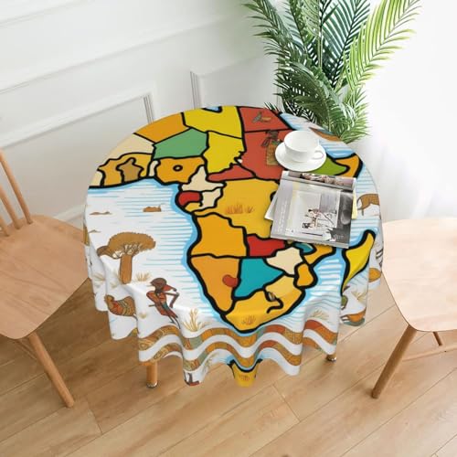 YYHWHJDE Runde dekorative Tischdecke mit afrikanischem Landkarten-Motiv, 152,4 cm: gute Knitterbeständigkeit, kann gewaschen und wiederverwendet werden von YYHWHJDE