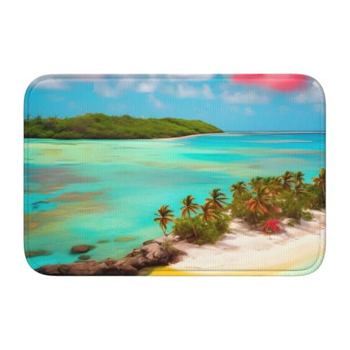 YYHWHJDE Rutschfeste, verdickte Bodenmatte, Motiv: Karibiklandschaft, rutschfest, leicht zu reinigen, langlebig, lichtbeständig, perfekt für WC, Badezimmer, 60 x 40 cm von YYHWHJDE