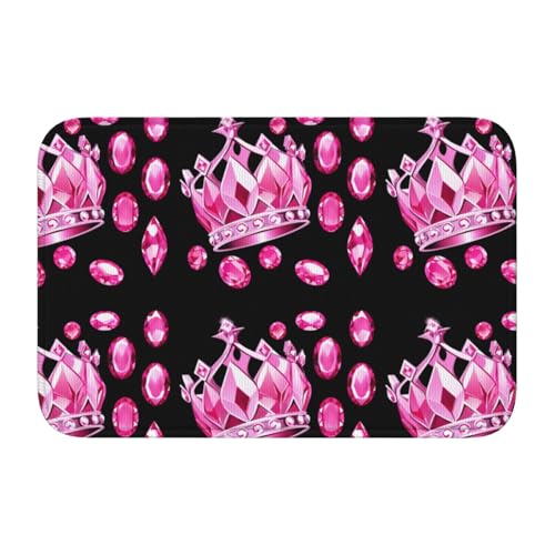 YYHWHJDE Rutschfeste, verdickte Bodenmatte, glänzende rosa Edelsteine in der Krone, bedruckt, rutschfest, leicht zu reinigen, langlebig, lichtbeständig, perfekt für WC, Badezimmer, 60 x 40 cm von YYHWHJDE