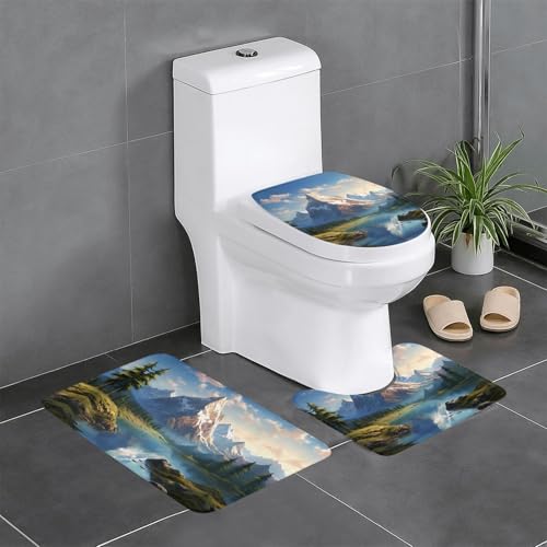 YYHWHJDE Rutschfeste Bodenmatte mit Berg- und Seemuster, dreiteiliges Set, Badezimmerteppich, rutschfest, langlebig YYHWHJDE Rutschfeste Bodenmatte mit Berg- und Seemuster, dreiteiliges Set, Badezimmerteppich, rutschfest, langlebig von YYHWHJDE