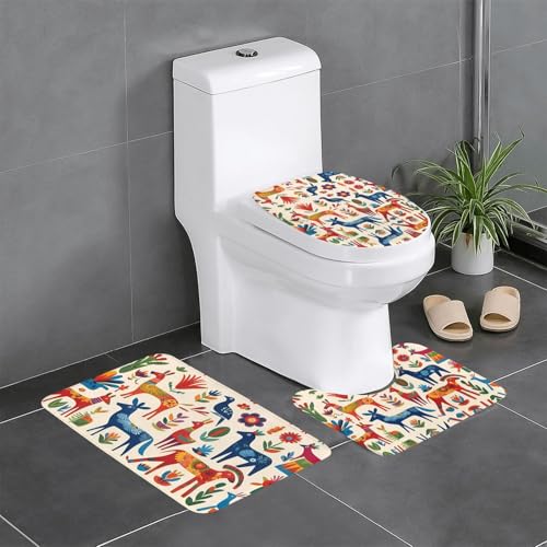 YYHWHJDE Rutschfeste Bodenmatte mit Cartoon-Otomi-Tiermuster, dreiteiliges Set, Badezimmerteppich, rutschfest, langlebig YYHWHJDE Rutschfeste Bodenmatte mit Cartoon-Otomi-Tiermuster, dreiteiliges Set, Badezimmerteppich, rutschfest, langlebig von YYHWHJDE