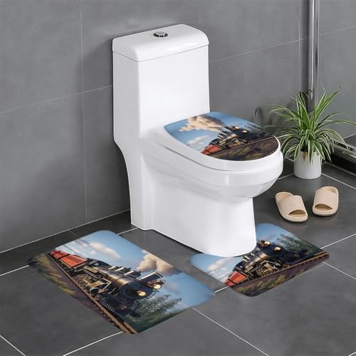 YYHWHJDE Rutschfeste Bodenmatte mit Dampflokomotiven-Zug-Muster, dreiteiliges Set, Badezimmerteppich, rutschfest, langlebig YYHWHJDE Rutschfeste Bodenmatte mit Dampflokomotiven-Zug-Muster, dreiteiliges Set, Badezimmerteppich, rutschfest, langlebig von YYHWHJDE