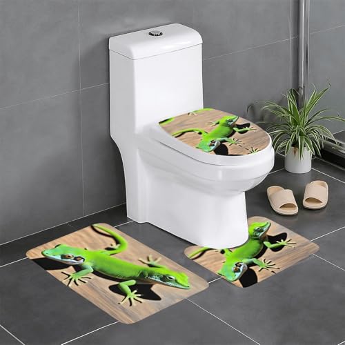 YYHWHJDE Rutschfeste Bodenmatte mit Geckos-Muster, dreiteilig, Badezimmerteppich, rutschfest, langlebig von YYHWHJDE