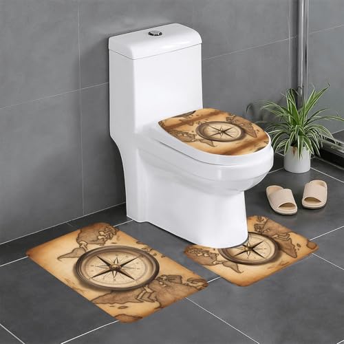 YYHWHJDE Rutschfeste Bodenmatte mit Kompass- und Altenweltkarten-Muster, dreiteiliges Set, Badezimmerteppich, rutschfest, langlebig YYHWHJDE Rutschfeste Bodenmatte mit Kompass- und Altenweltkarten-Muster, dreiteiliges Set, Badezimmerteppich, rutschfest, langlebig von YYHWHJDE
