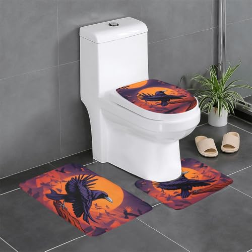 YYHWHJDE Rutschfeste Bodenmatte mit Rabenmuster, dreiteiliges Set, Badezimmerteppich, rutschfest, langlebig YYHWHJDE Rutschfeste Bodenmatte mit Rabenmuster, dreiteiliges Set, Badezimmerteppich, rutschfest, langlebig von YYHWHJDE