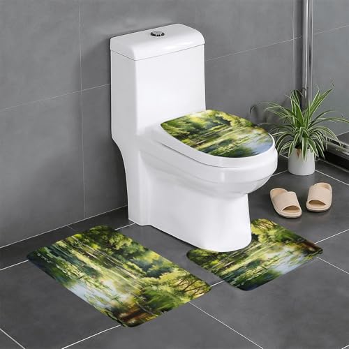 YYHWHJDE Rutschfeste Bodenmatte mit Seerosen im Teich, dreiteiliges Set, Badezimmerteppich, rutschfest, langlebig YYHWHJDE Rutschfeste Bodenmatte mit Seerosen im Teich, dreiteiliges Set, Badezimmerteppich, rutschfest, langlebig von YYHWHJDE