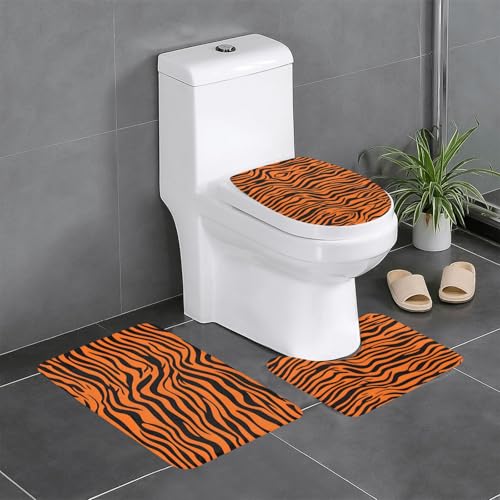 YYHWHJDE Rutschfeste Bodenmatte mit Tigerstreifen, orangefarbenes Muster, dreiteiliges Set, Badezimmerteppich, rutschfest, langlebig YYHWHJDE Rutschfeste Bodenmatte mit Tigerstreifen, orangefarbenes Muster, dreiteiliges Set, Badezimmerteppich, rutschfest, langlebig von YYHWHJDE