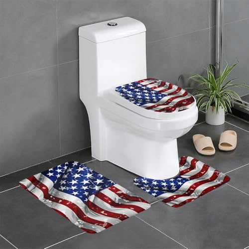 YYHWHJDE Rutschfeste Bodenmatte mit amerikanischer Flagge, Sterne, Streifenmuster, dreiteiliges Set, Badezimmerteppich, rutschfest, langlebig YYHWHJDE Rutschfeste Bodenmatte mit amerikanischer Flagge, Sterne, Streifenmuster, dreiteiliges Set, Badezimmerteppich, rutschfest, langlebig von YYHWHJDE
