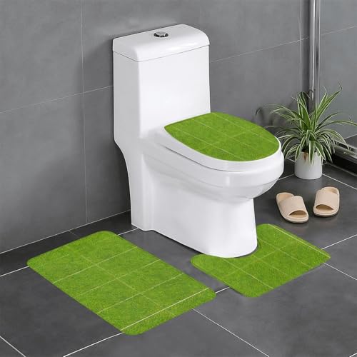 YYHWHJDE Rutschfeste Bodenmatte mit grünem Grasland-Muster, dreiteiliges Set, Badezimmerteppich, rutschfest, langlebig YYHWHJDE Rutschfeste Bodenmatte mit grünem Grasland-Muster, dreiteiliges Set, Badezimmerteppich, rutschfest, langlebig von YYHWHJDE
