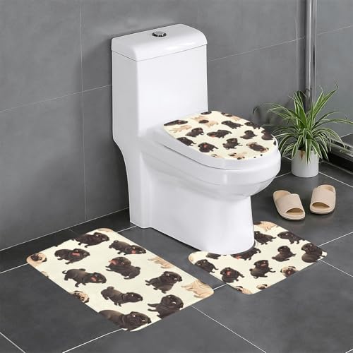 YYHWHJDE Rutschfeste Bodenmatte mit niedlichem Mops-Motiv, dreiteiliges Set, Badezimmerteppich, rutschfest, langlebig YYHWHJDE Rutschfeste Bodenmatte mit niedlichem Mops-Motiv, dreiteiliges Set, Badezimmerteppich, rutschfest, langlebig von YYHWHJDE